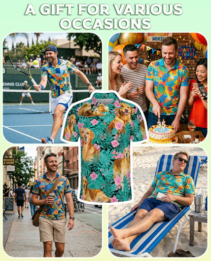 Golden Retriever Tropical Hibiscus Polo Shirt-Hawaiian Floral Dog Print | Azhawaiian