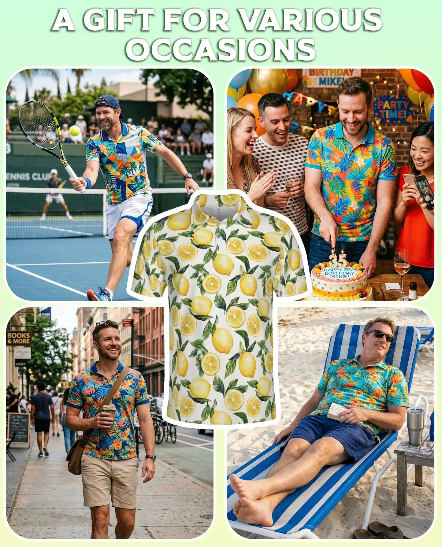 Lemon Print Polo Shirt, Fresh Citrus Pattern | Azhawaiian