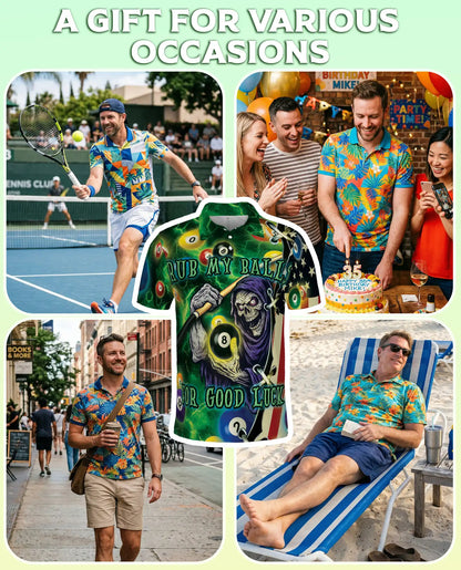 Rub My Balls Halloween Pool 3D Polo Shirt, Funny Billiard Game | Azhawaiian