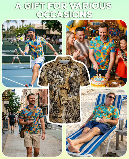 Zombie Apocalypse Polo Shirt for Men, Creepy Horror Skeletons | Azhawaiian