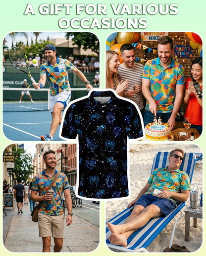 Zodiac Polo Shirt, Astrology Constellation Print | Azhawaiian