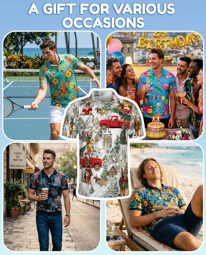 German Shepherd Christmas Polo Shirt, Winter Village Print | Azhawaiian