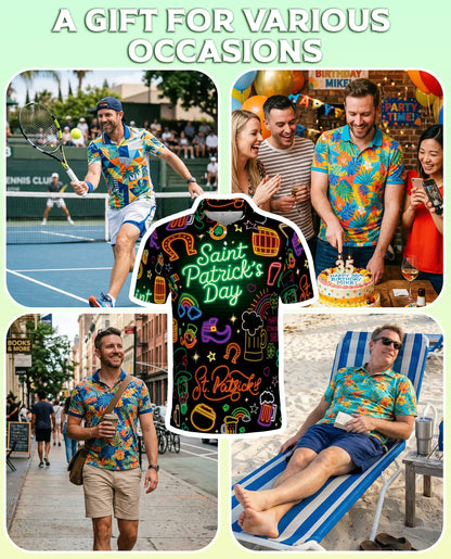 St Patrick’s Day Neon 3D Polo Shirt for Men, Funny Irish Party Style | Azhawaiian