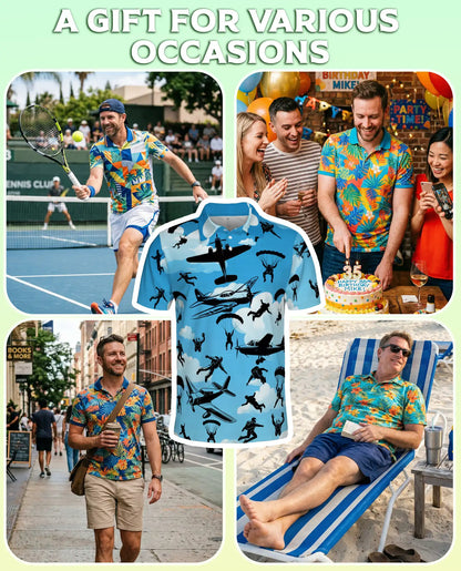 Skydiving Polo Shirt, Parachute Airplane Print | Azhawaiian
