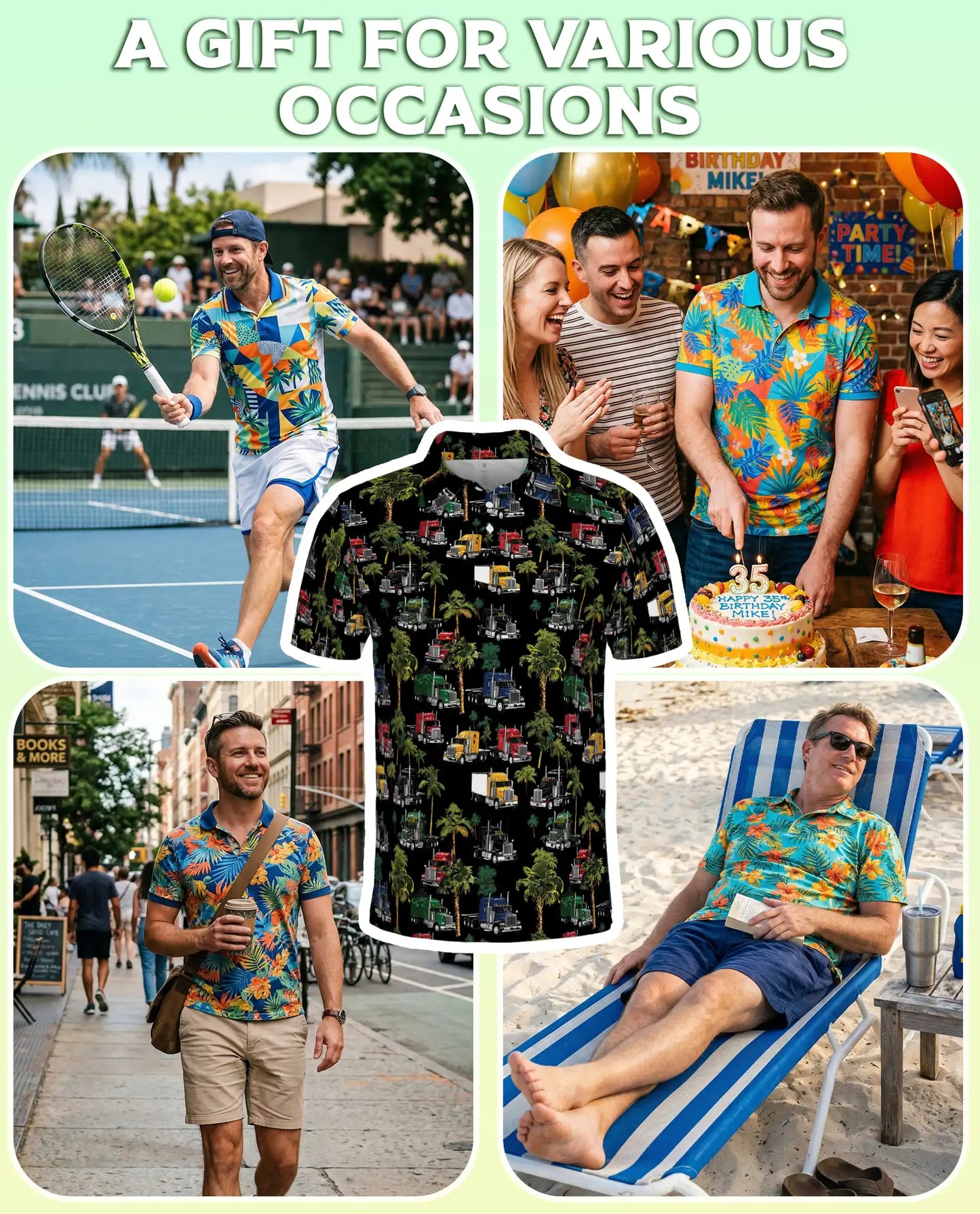 Truck Pattern Hawaiian Polo Shirt | Azhawaiian
