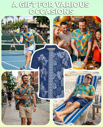 Blue Rodeo Cowboy Hawaiian Polo Shirt | Western Bull Rider Shirt | Azhawaiian