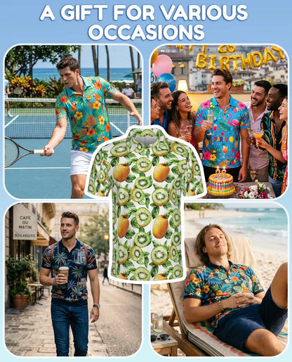 Kiwi Fruit Polo Shirt - Tropical Botanical Summer Style | Azhawaiian