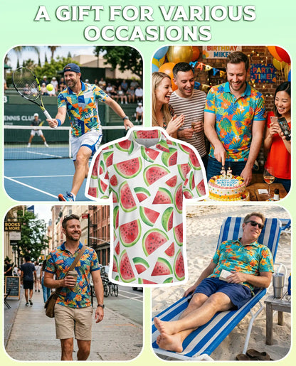 Watermelon Print Polo Shirt, Fresh Summer Style | Azhawaiian