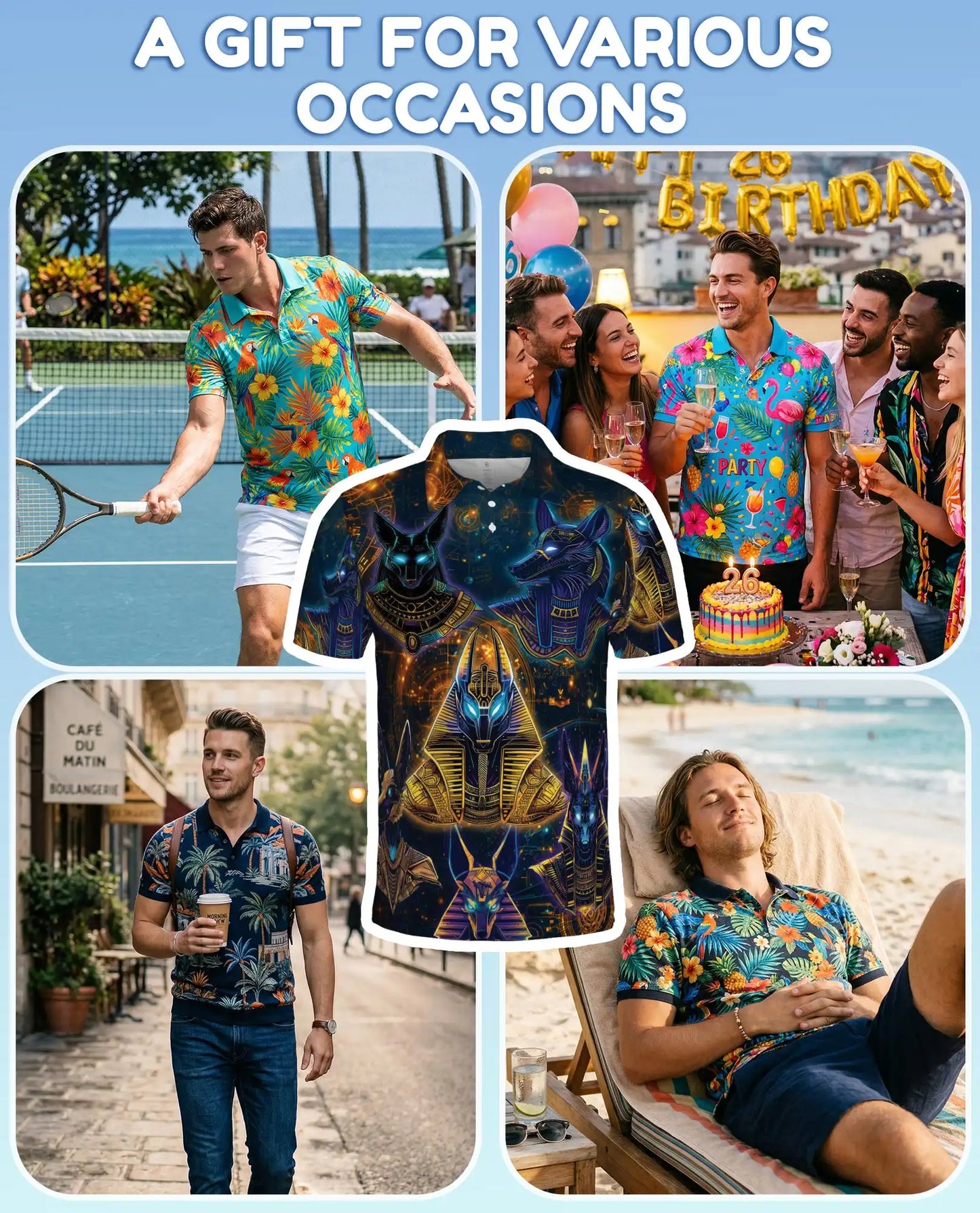 Anubis Pharaoh Polo Shirt for Men, Egyptian Mythology Style | Azhawaiian