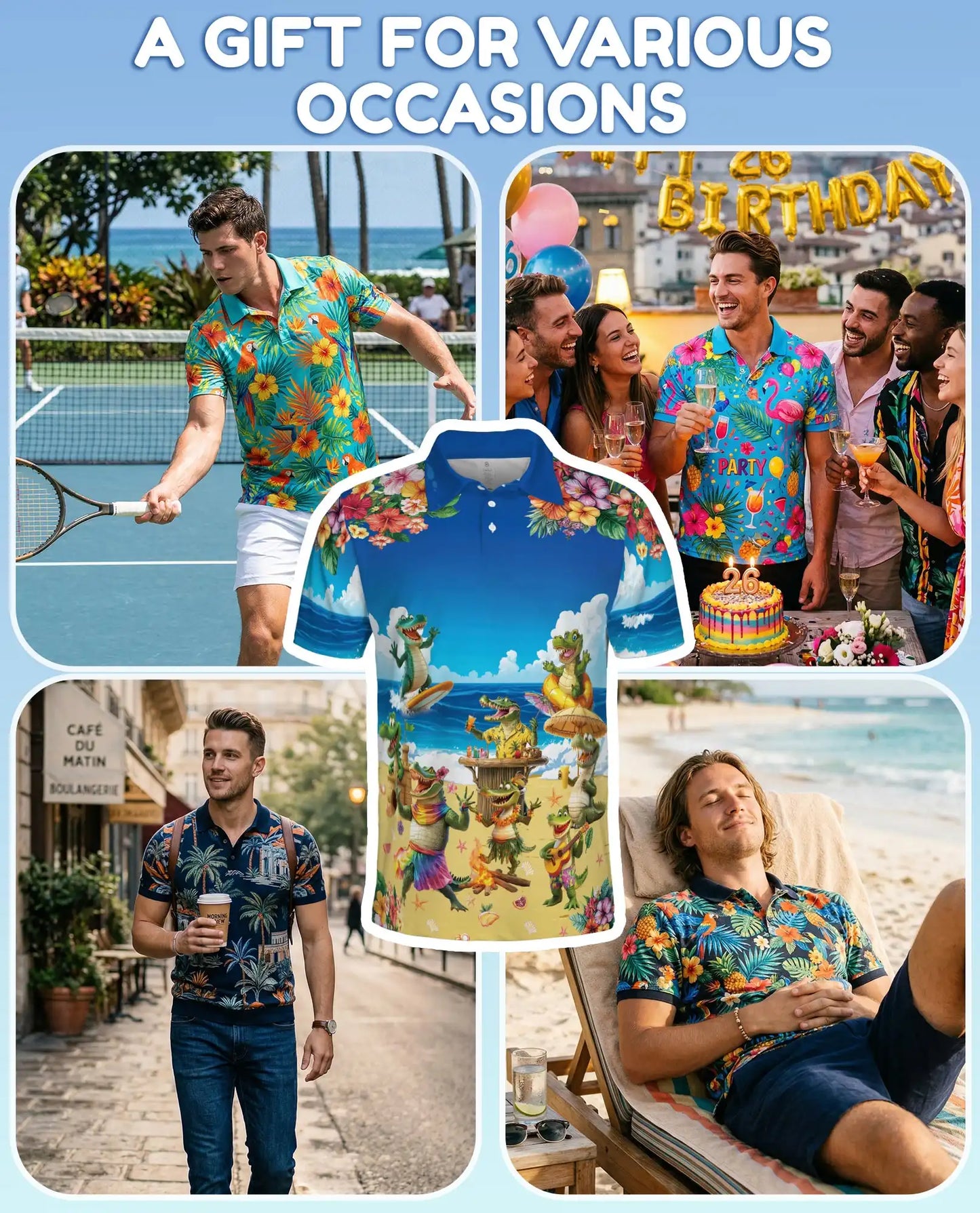 Funny Alligator Beach Hawaiian Polo Shirt | Azhawaiian