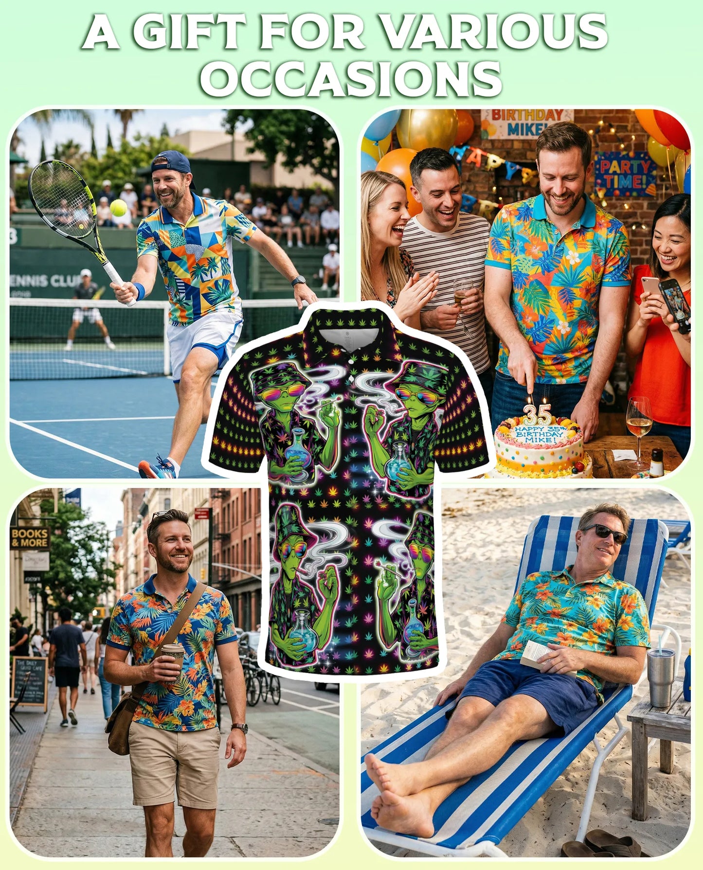 Funny Alien Neon 3D Polo Shirt for Men, Psychedelic Space Style | Azhawaiian
