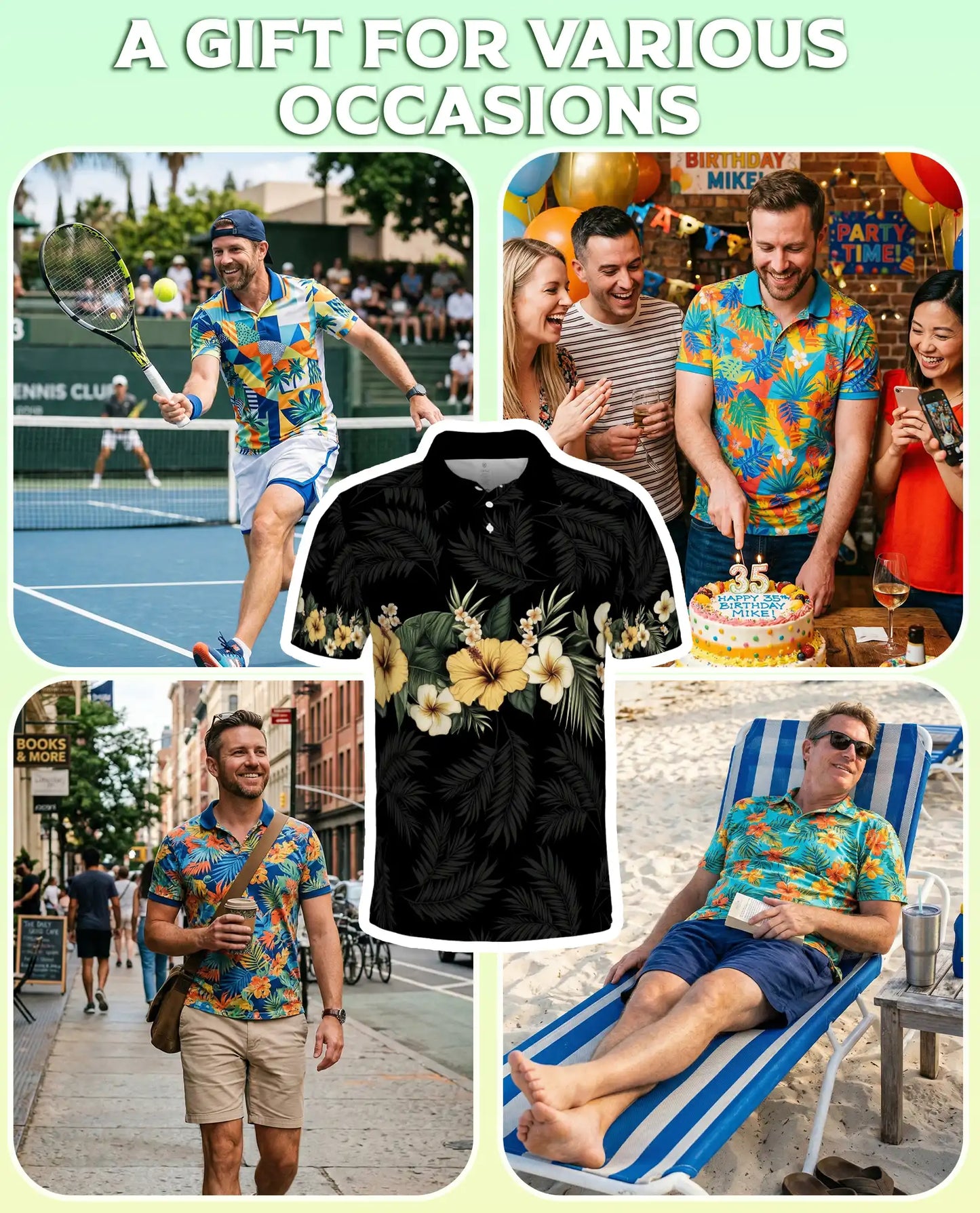 Black Tropical Hibiscus 3D Polo Shirt for Men, Hawaiian Floral Island Style | Azhawaiian