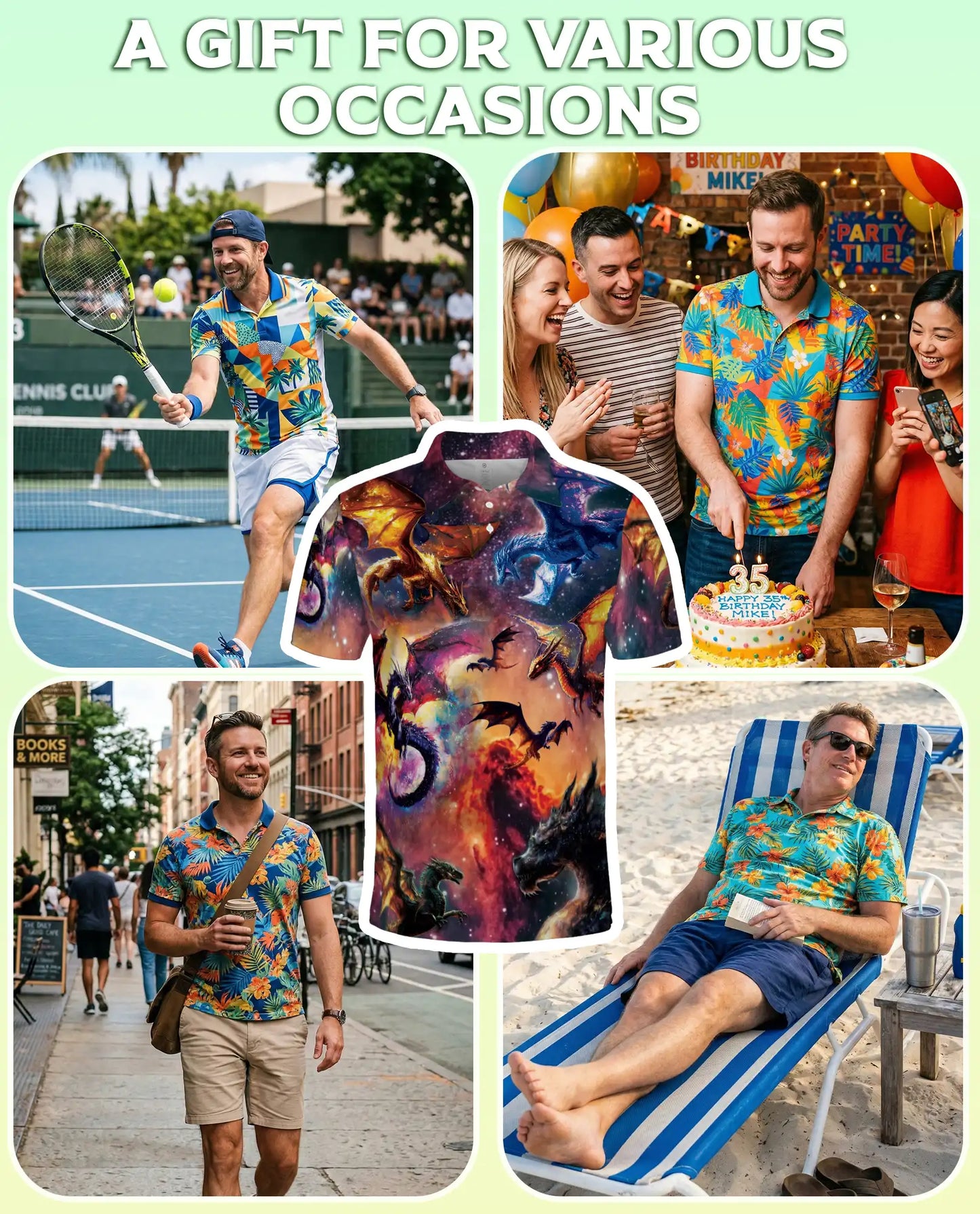 Cosmic Fantasy Dragon 3D Polo Shirt for Men, Galaxy Mythical Creature Style | Azhawaiian