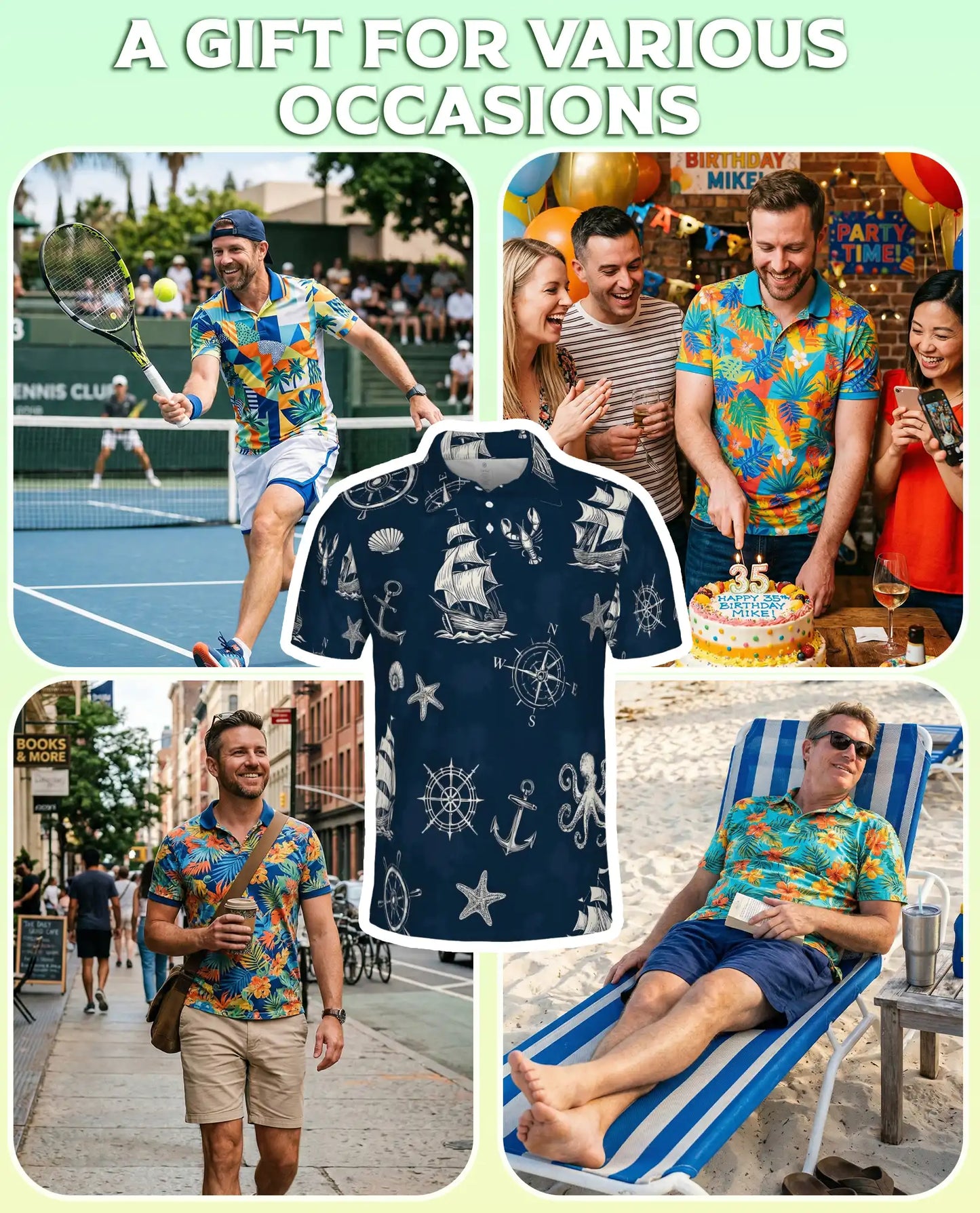 Nautical Sailing Polo Shirt, Vintage Ocean Print | Azhawaiian