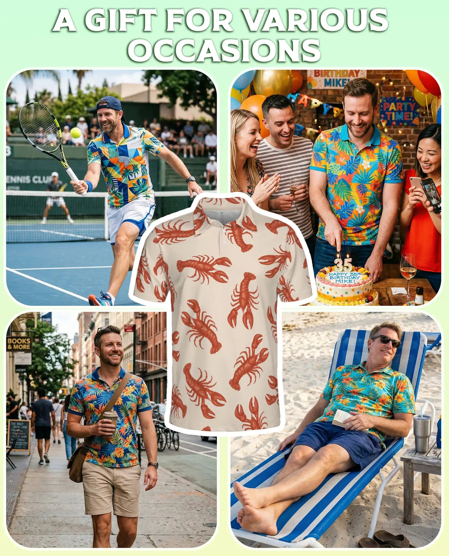 Lobster Beach 3D Polo Shirt for Men, Tropical Summer Style | Azhawaiian