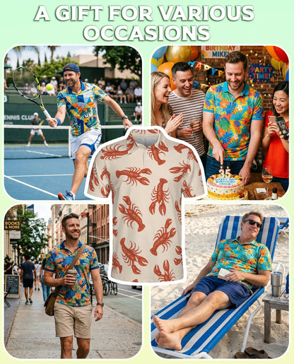 Lobster Beach 3D Polo Shirt for Men, Tropical Summer Style | Azhawaiian