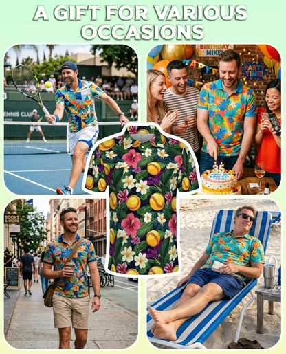 Softball Tropical Polo Shirt for Men- Floral Softball Pattern | Azhawaiian
