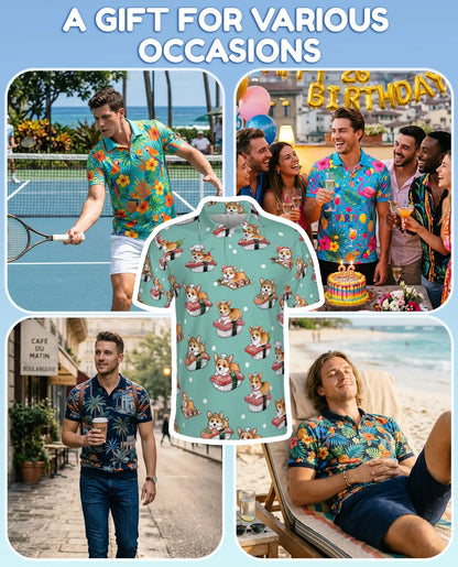 Cute Corgi Sushi Polo Shirt for Men - Funny Japanese Food | Azhawaiian