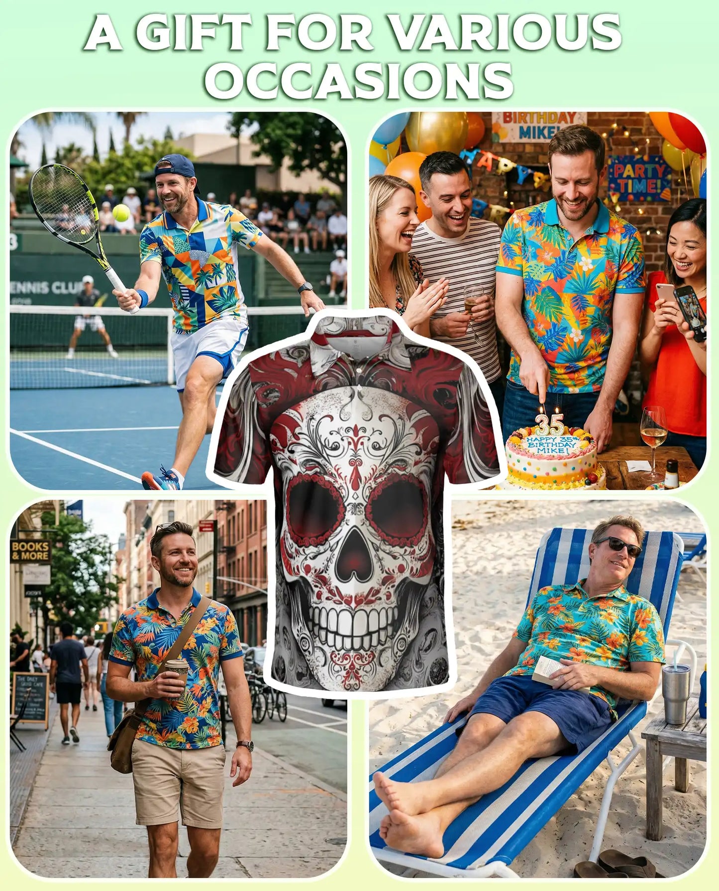 Sugar Skull Polo Shirt, Red Gothic Style | Azhawaiian