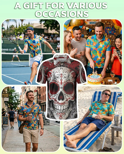 Sugar Skull Polo Shirt, Red Gothic Style | Azhawaiian