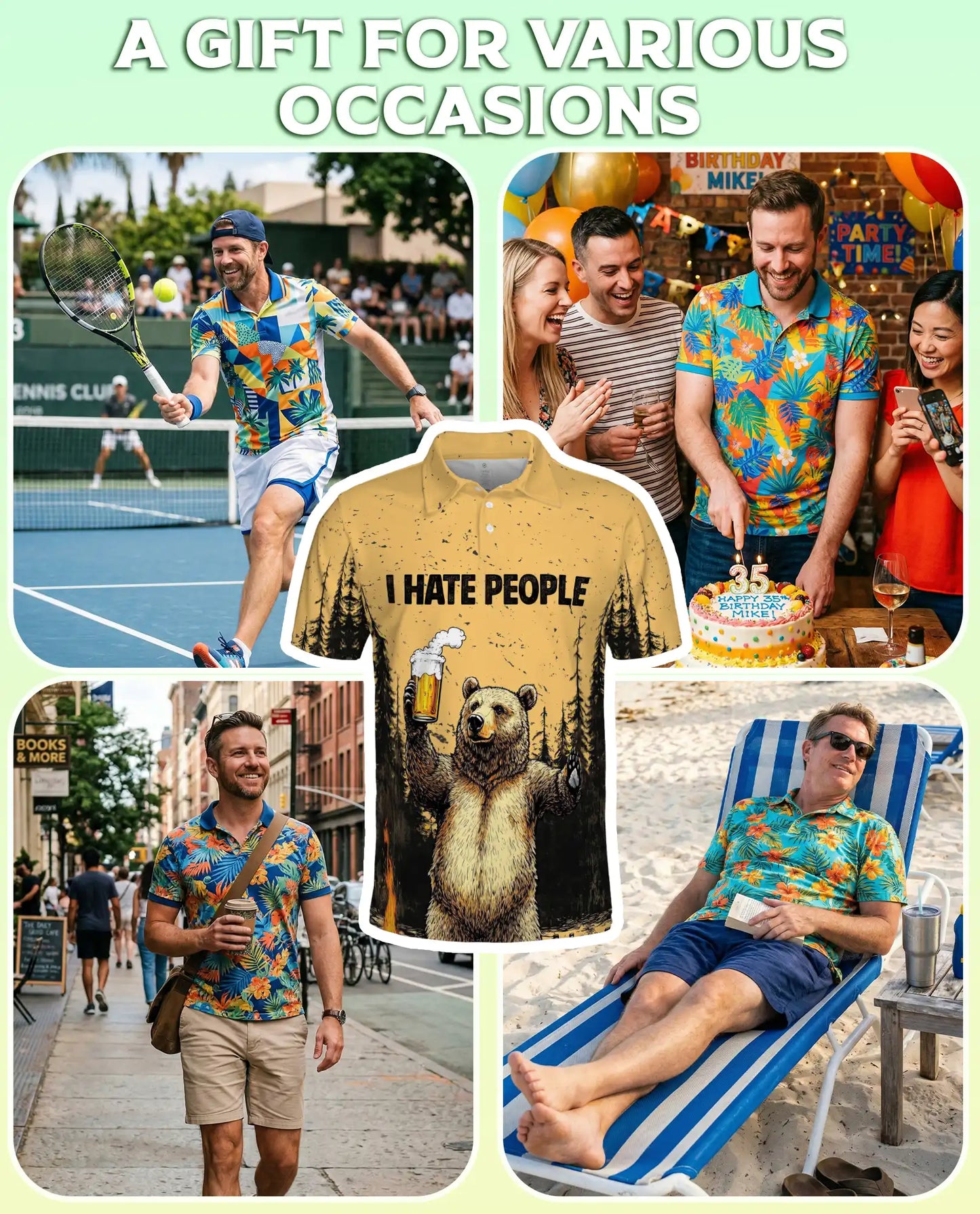 Funny Bear Beer 3D Polo Shirt for Men, Camping Wilderness Humor Style | Azhawaiian