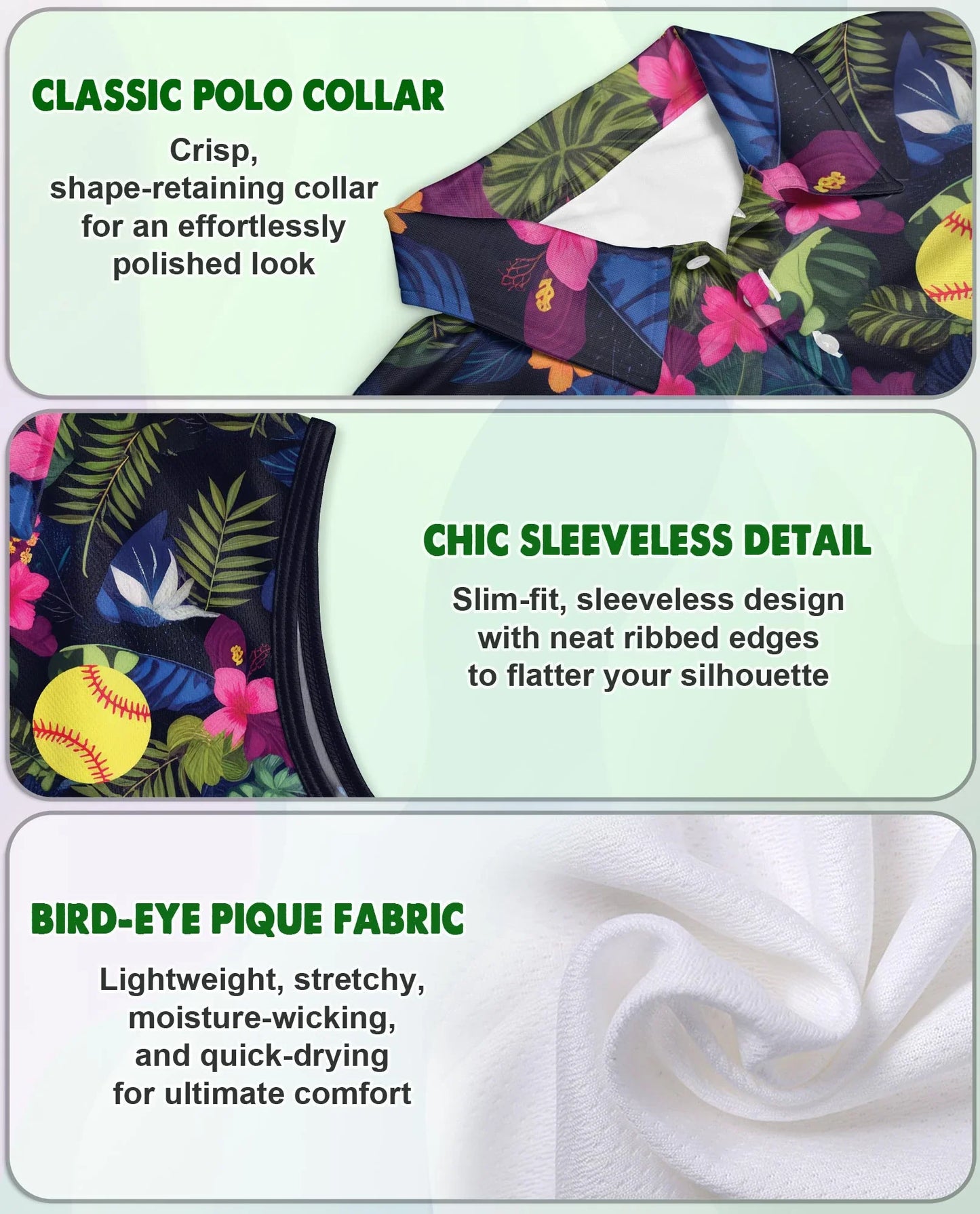 Softball Simple Hibiscus Sleeveless Polo Shirt for Women | Azhawaiian