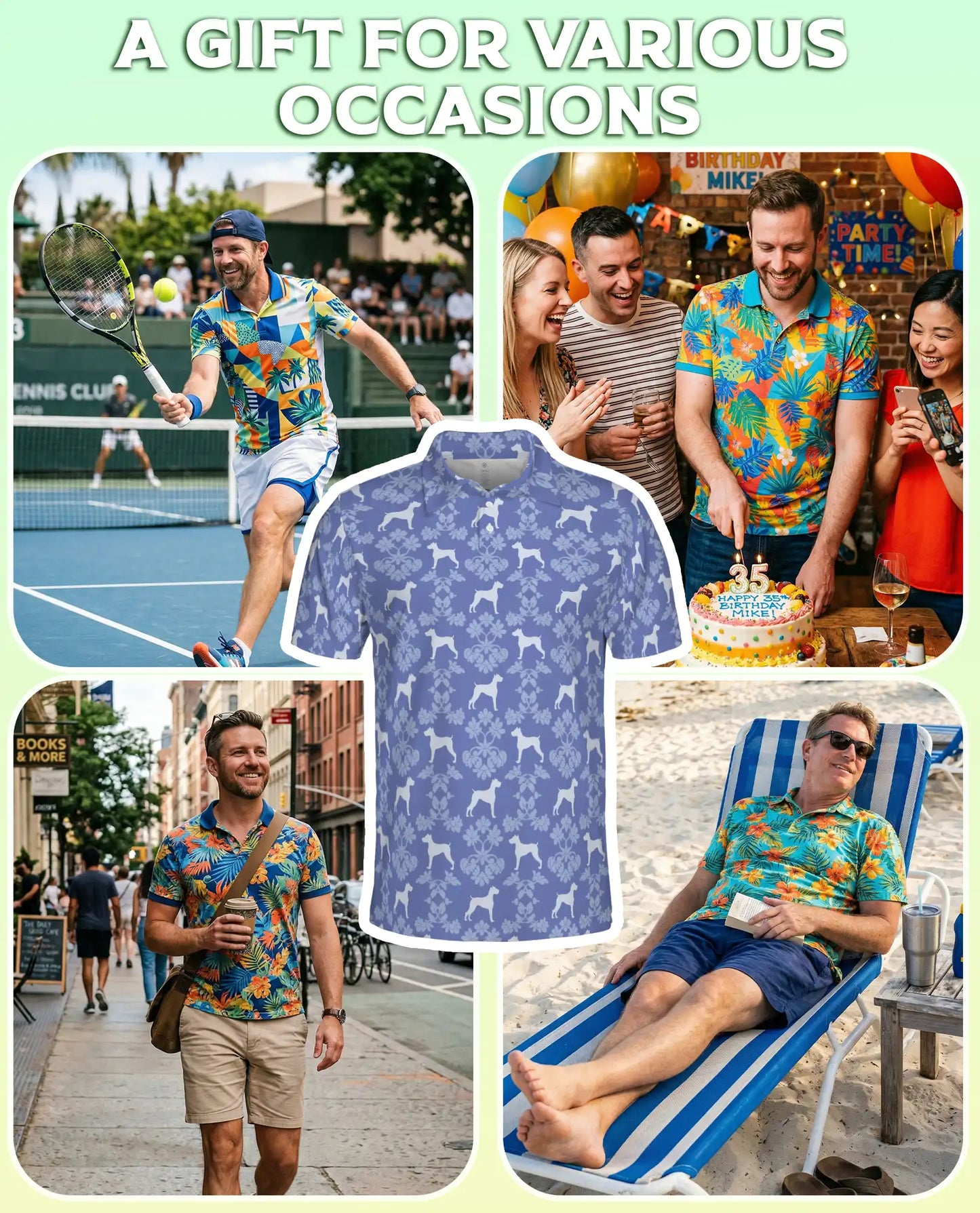 Dog Pattern Polo Shirt, Classic Blue Style | Azhawaiian
