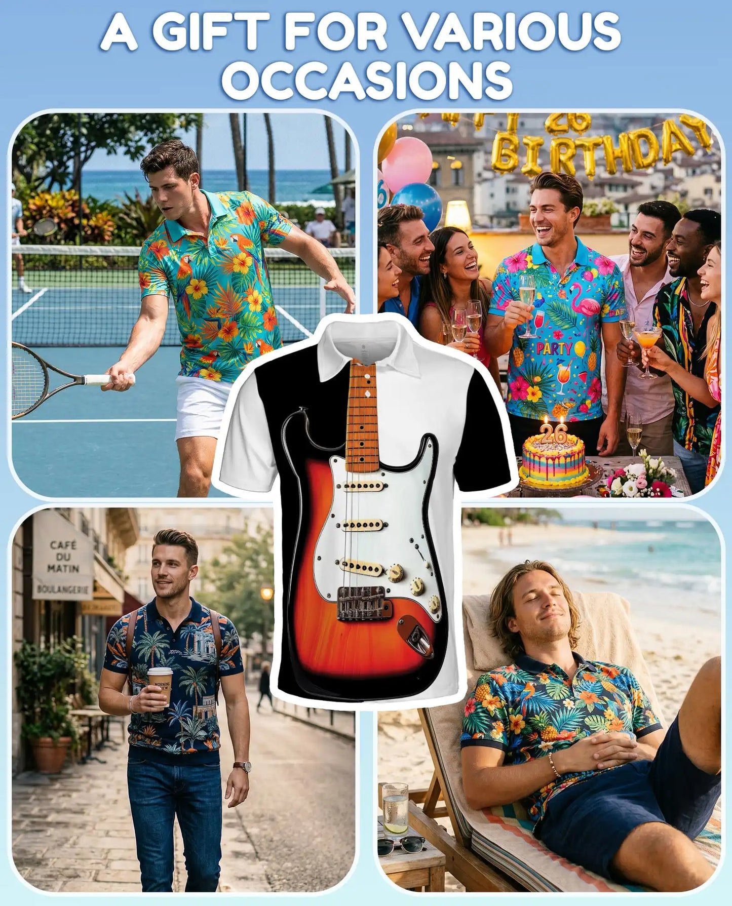 Electric Guitar Polo Shirt - Classic Rock Musician Style | Azhawaiian