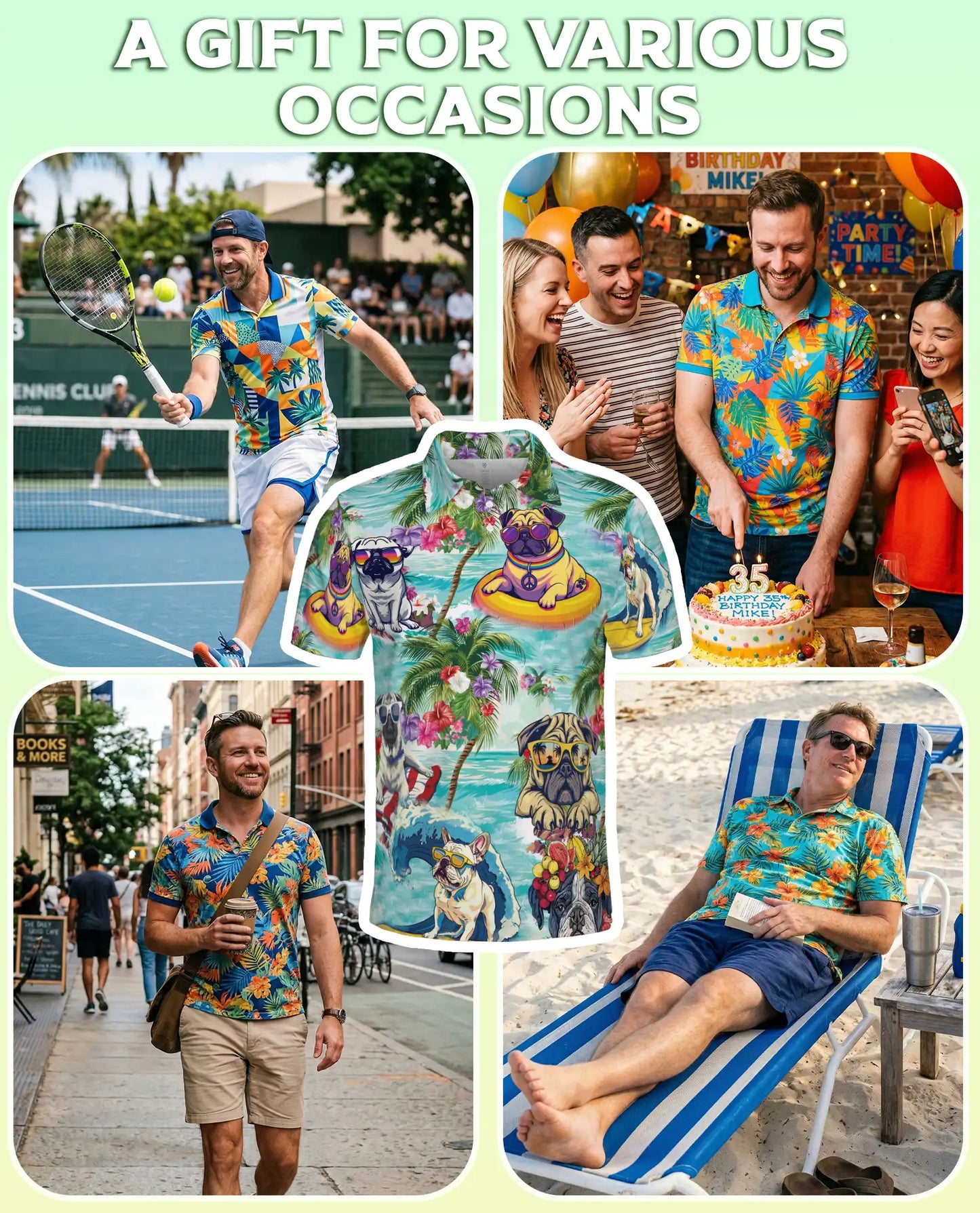 Funny Pug Beach Polo Shirt - Tropical Summer Dog Style | Azhawaiian