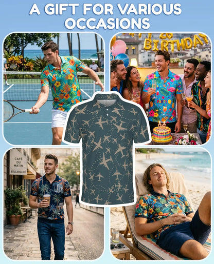 Airplane Polo Shirt - Aviation Travel Flight Route Pattern Design | Azhawaiian