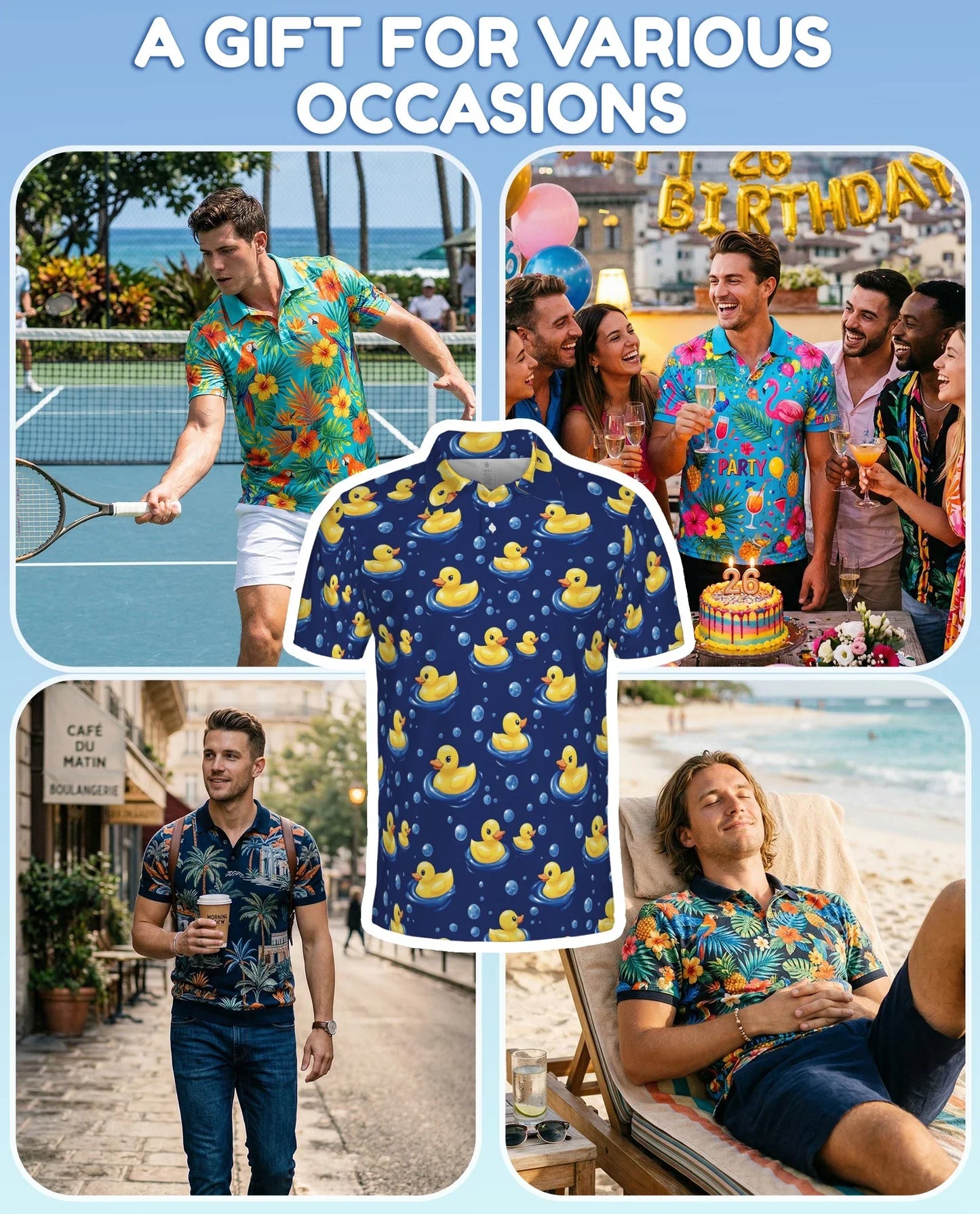 Duck Pattern Polo Shirt for Men, Cute Wildlife Style | Azhawaiian