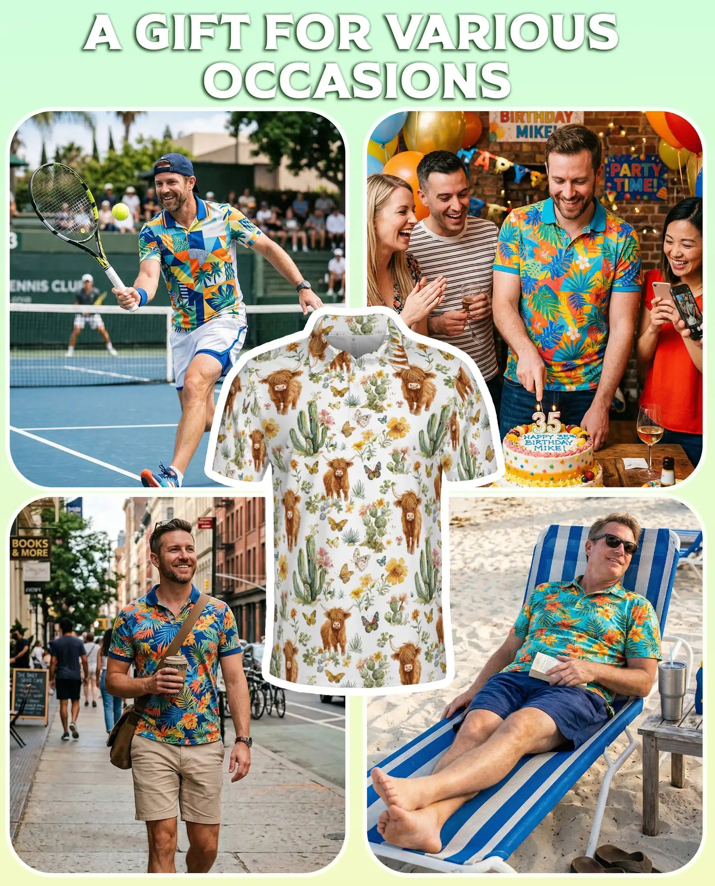 Highland Cow Cactus Polo Shirt, Cute Western Style | Azhawaiian
