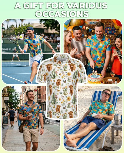 Highland Cow Cactus Polo Shirt, Cute Western Style | Azhawaiian