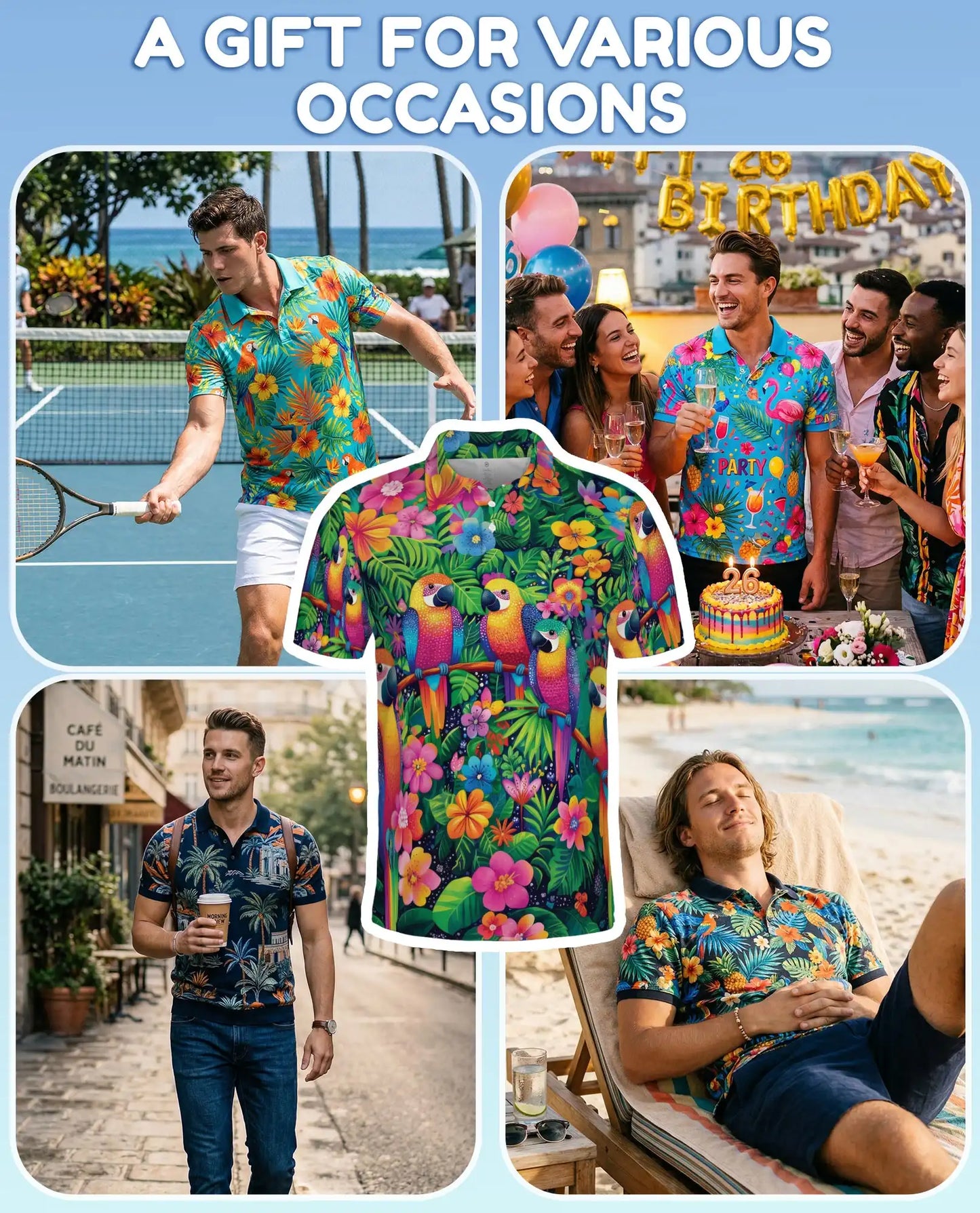 Rainbow Parrot Hawaiian Polo Shirt Tropical Bird Floral Design | Azhawaiian