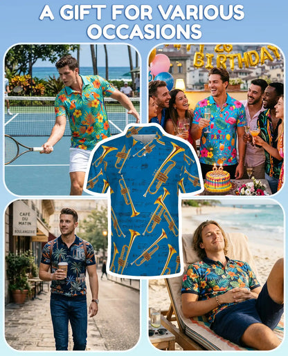 Trumpet Music Polo Shirt - Jazz Band Musician Style | Azhawaiian