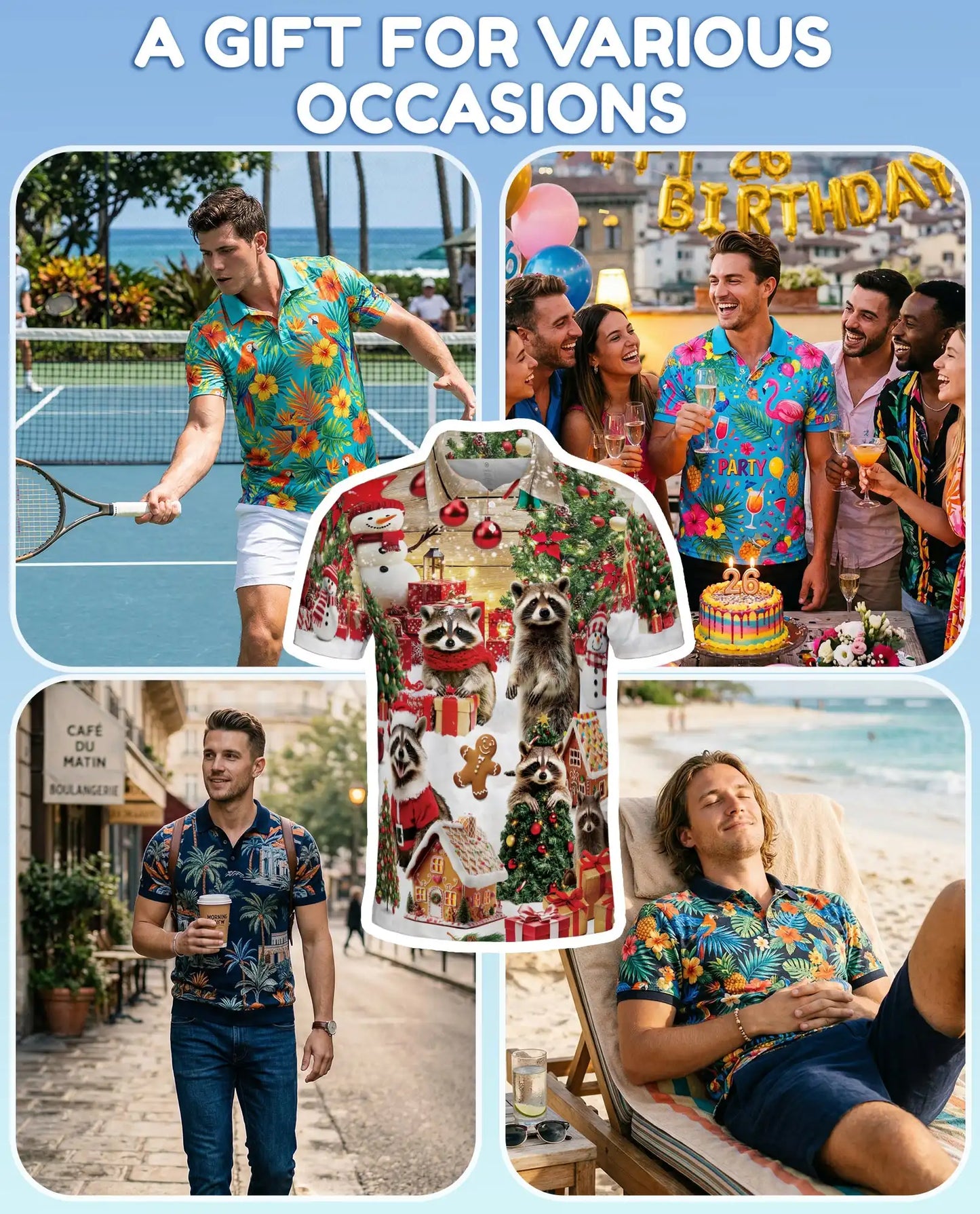 Christmas Raccoon 3D Polo Shirt for Men, Funny Holiday Animal Style | Azhawaiian