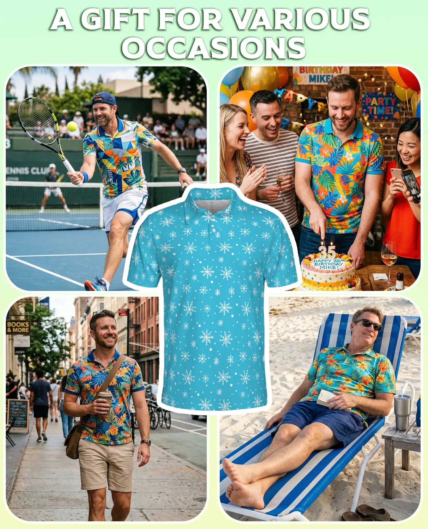 Blue Snowflake 3D Polo Shirt for Men, Minimal Winter Holiday Style | Azhawaiian