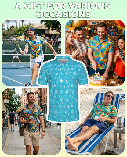 Blue Snowflake 3D Polo Shirt for Men, Minimal Winter Holiday Style | Azhawaiian