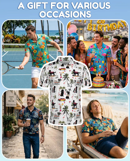 Black Poodle Tropical Beach Polo Shirt for Men- Print Hawaiian Dog  | Azhawaiian
