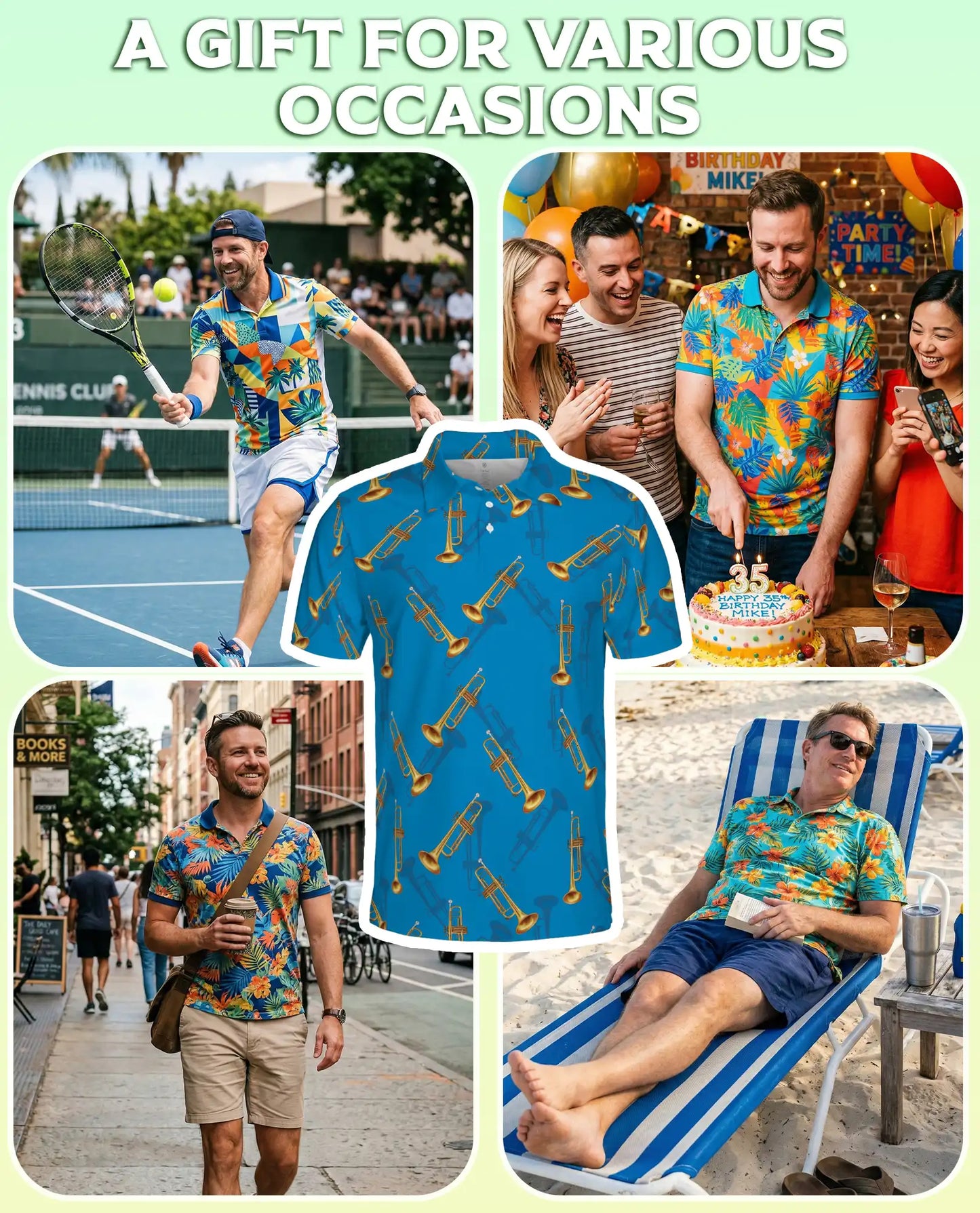 Trumpet Music Hawaiian 3D Polo Shirt for Men | Azhawaiian