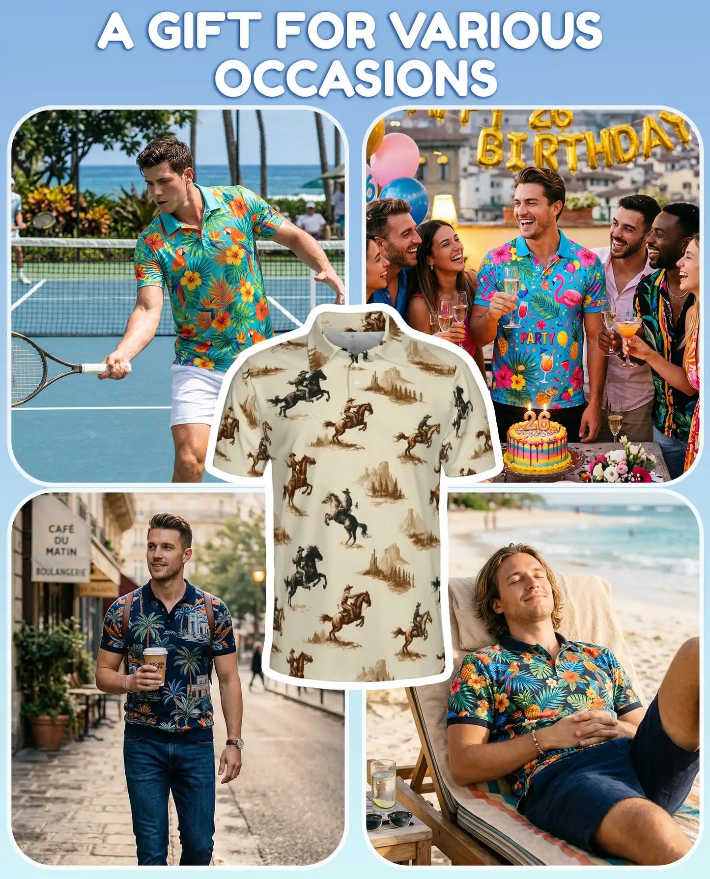 Western Cowboy Polo Shirt for Men, Vintage Ranch Style | Azhawaiian