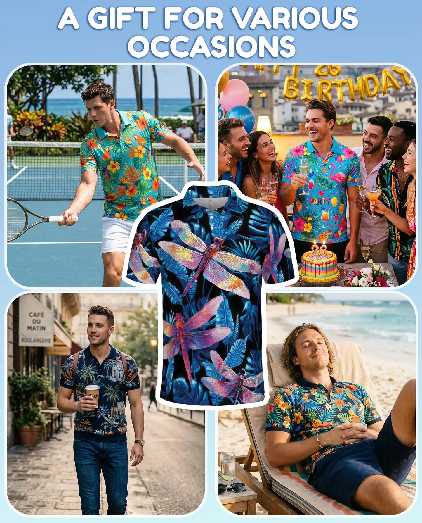 Dragonfly Tropical Polo Shirt for Men, Colorful Dragonfly Print | Azhawaiian