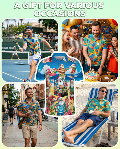 Santa Beach Holiday Polo Shirt for Men, Summer Hawaiian Xmas Shirt | Azhawaiian