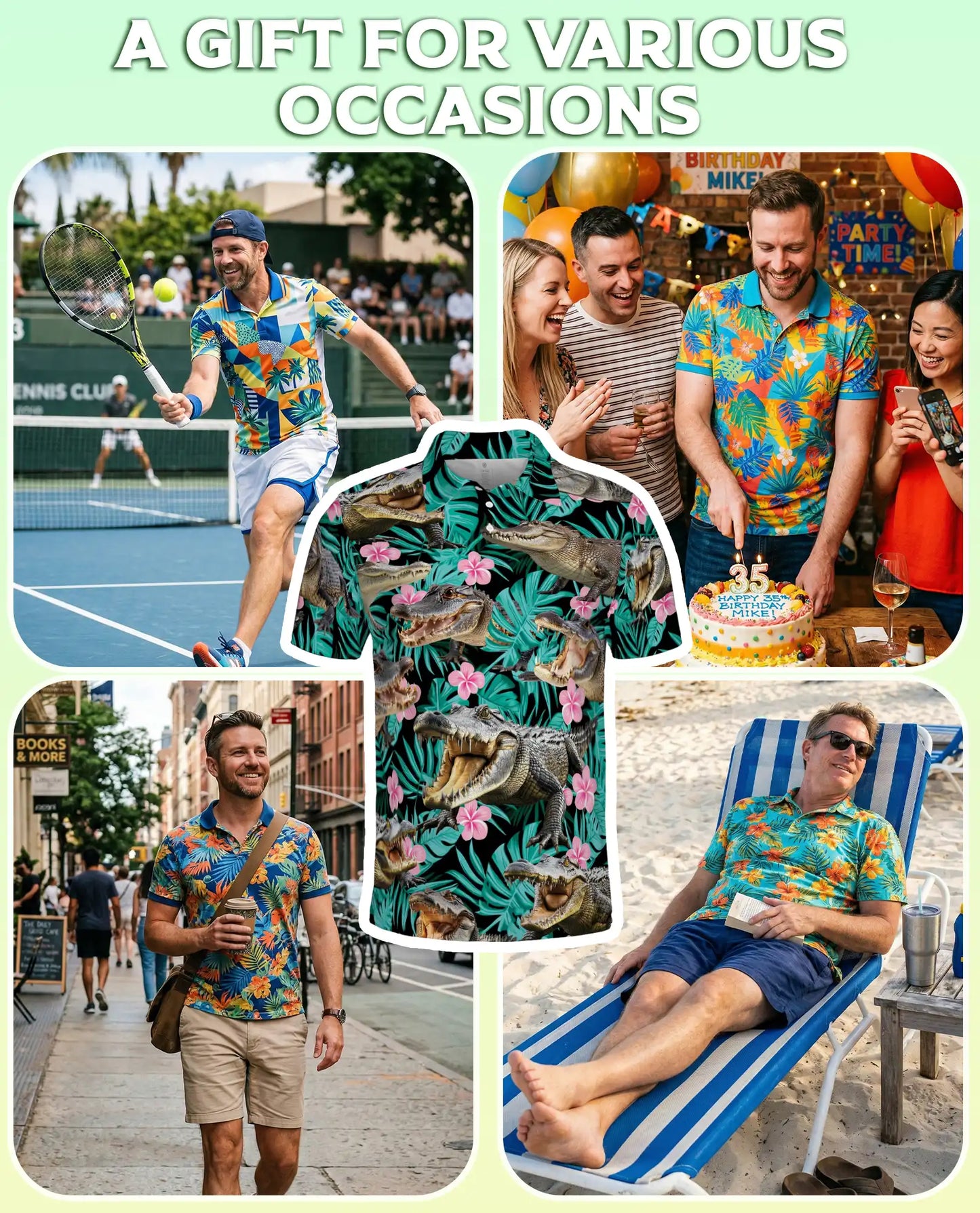 Alligator Tropical Hawaiian Polo Shirt for Men | Azhawaiian