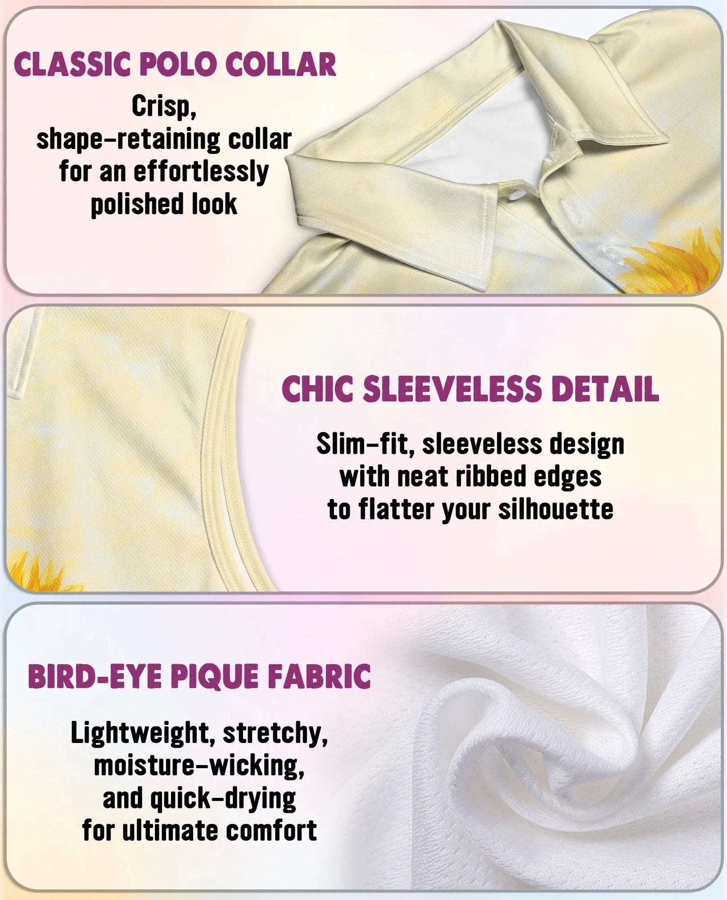 Sunflower Butterfly Sleeveless Polo Shirt for Women | Azhawaiian