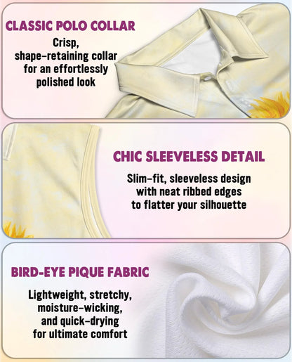 Sunflower Butterfly Sleeveless Polo Shirt for Women | Azhawaiian
