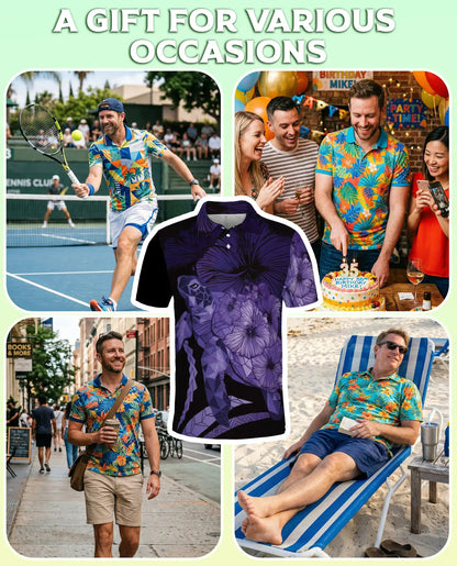Sea Turtle Polo Shirt, Tropical Hibiscus Print | Azhawaiian