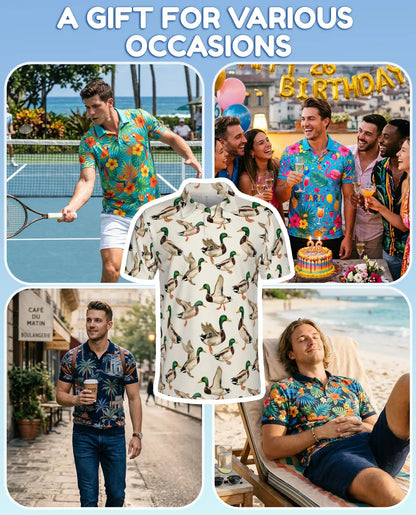 Mallard Duck Polo Shirt for Men, Wetland Wildlife Style | Azhawaiian