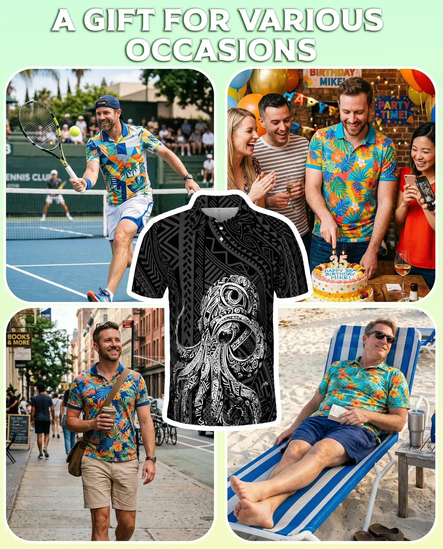 Tribal Octopus Polynesian 3D Polo Shirt for Men, Ocean Tattoo Island Style | Azhawaiian