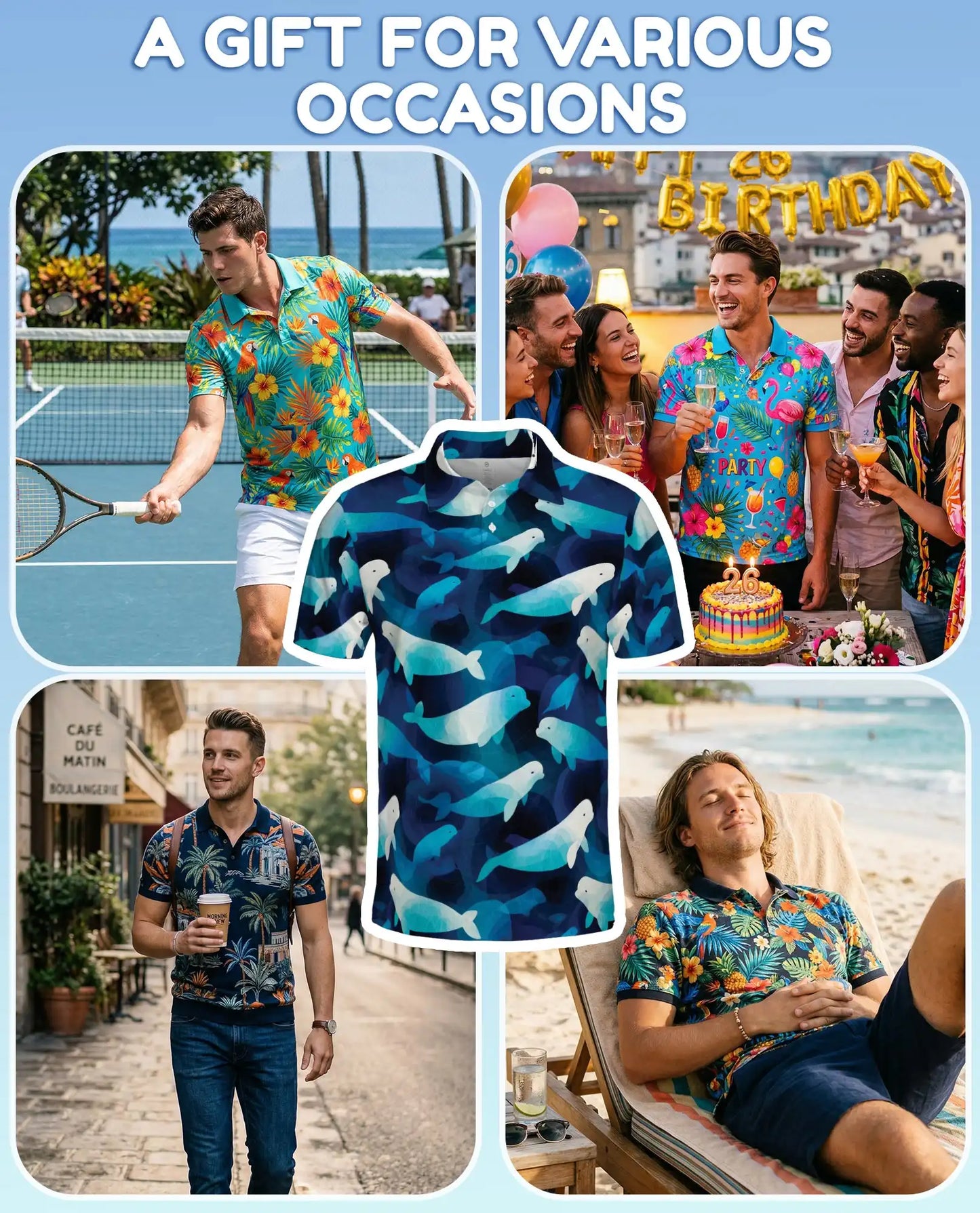 Beluga Whale Polo Shirt for Men, Ocean Wildlife Style | Azhawaiian